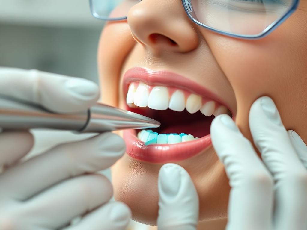 Dentista realizando restauração estética em um dente